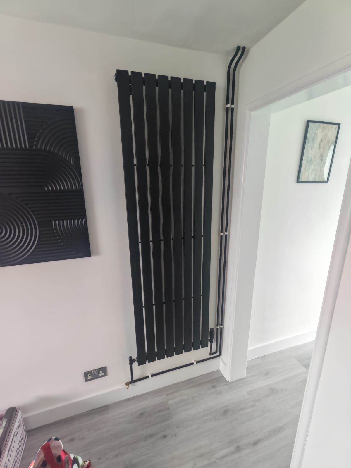 Tall vertical anthracite designer radiator fitted by FB Gas